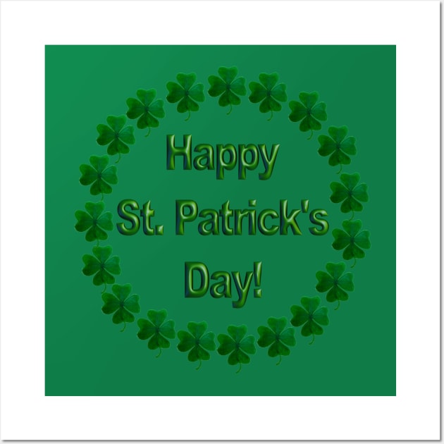 Happy St. Patrick's Day Emblem in a Ring of Shamrocks Wall Art by Suzette Ransome Illustration & Design